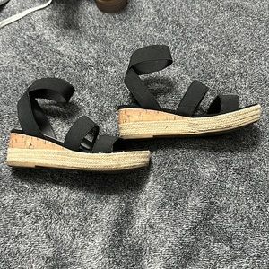 Gently used black elastic ankle sandals
